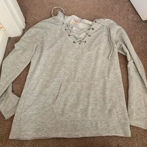 Grey Lace Up Hoodie